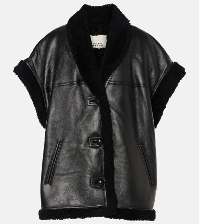 Isabel Marant Medilia Shearling-trimmed Leather Vest In Black
