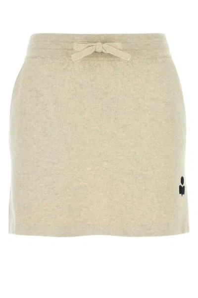 Isabel Marant Melange Cream Stretch Cotton Blend Amaline Mini Skirt In Beige