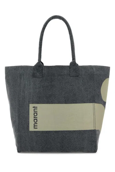 Isabel Marant Melange Grey Cotton Yenky Shopping Bag In Black