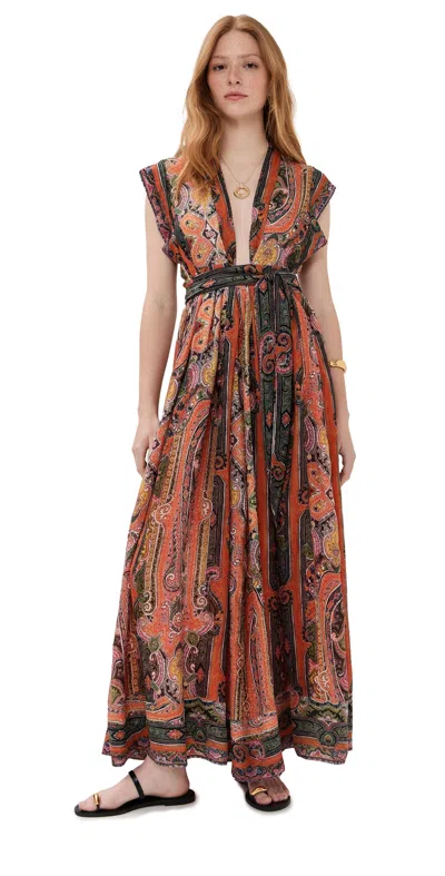 Isabel Marant Melissa Belted Paisley-print Silk Maxi Dress In Orange