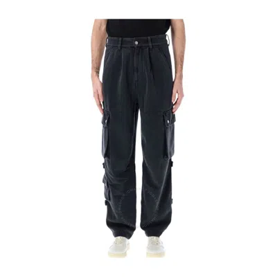 Isabel Marant Men's Black Logo-patch Cargo Jeans