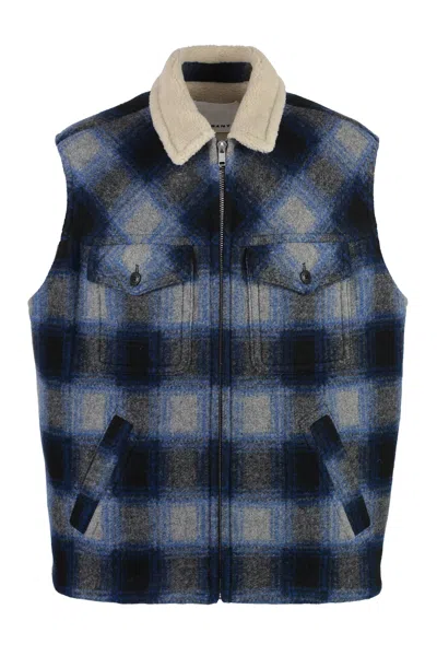 Isabel Marant Men's Blue Check Faux Shearling Vest For Fw23