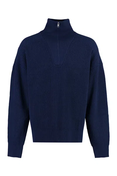 Isabel Marant Men's Blue Ribbed Knit Turtleneck Sweater For Fall-winter 2024