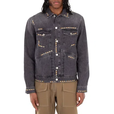 Isabel Marant Men's Faded Black Jango Embroidered Denim Jacket