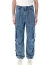 ISABEL MARANT MEN'S LIGHT BLUE CARGO DENIM PANTS FOR SS24