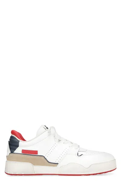 Isabel Marant Men's White Low-top Leather Sneakers With Suede Inserts And Worn-out Effect
