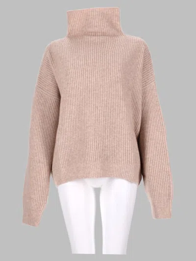 Isabel Marant Ribbed Knit Sweater With High Turtleneck And Cropped Hem In Pink