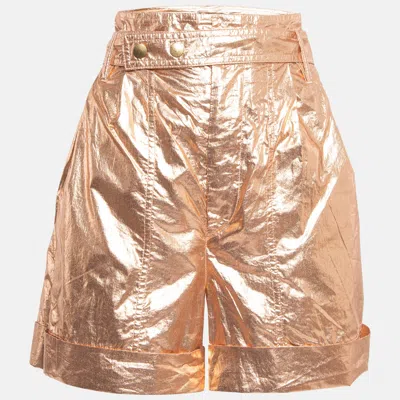 Pre-owned Isabel Marant Metallic Rose Gold Cotton Belted Tweni Shorts M