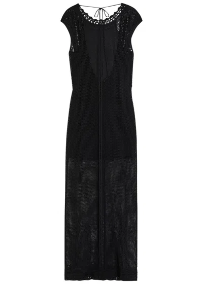 Isabel Marant Metaya Bead-embellished Crochet Maxi Dress In Black