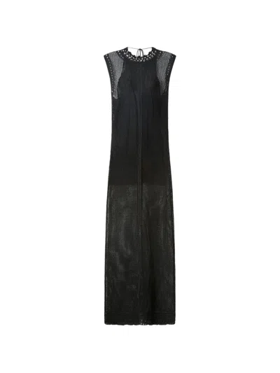 Isabel Marant Metaya Crochet Beaded Midi Dress In Black