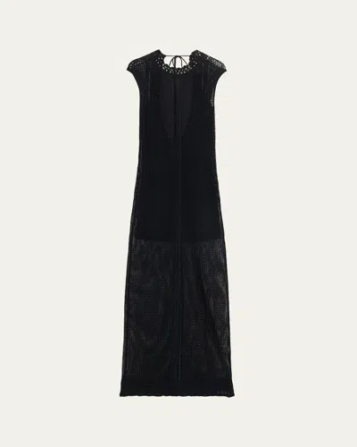 Isabel Marant Metaya Crochet Knit Backless Maxi Dress In Black