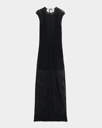 Isabel Marant Metaya Crochet Knit Backless Maxi Dress In Black