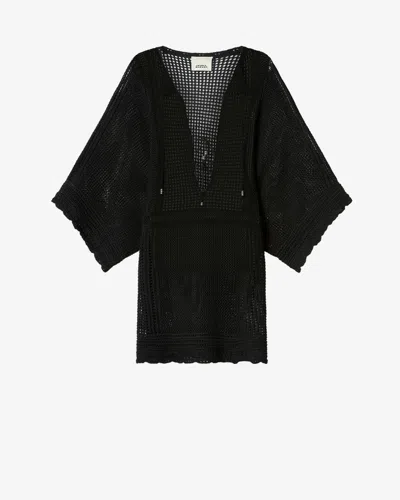 Isabel Marant Metins Beaded Crochet Knit Dress In Black