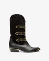 Isabel Marant Decorative Buckle Mid-calf Leather Boots In Black