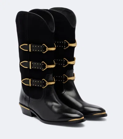 Isabel Marant Mexia Leather And Suede Cowboy Boots In Black