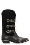 Isabel Marant Pointy Toe Leather Boots With Decorative Buckles In Black