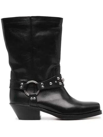 Isabel Marant Mid-calf Leather Boots With Decorative Strap And Buckle