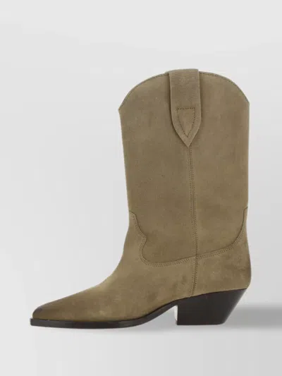 Isabel Marant Mid-calf Pointed Toe Stacked Heel Boots In Brown