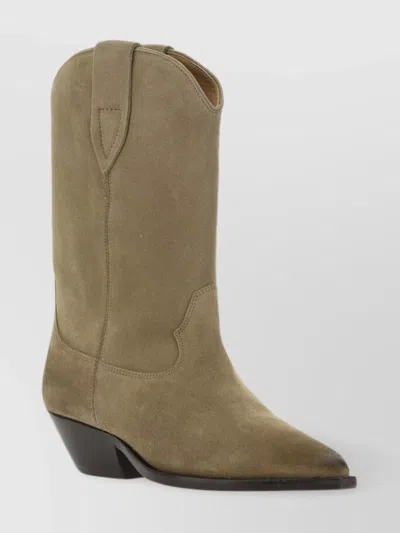 ISABEL MARANT MID-CALF POINTED TOE STACKED HEEL BOOTS