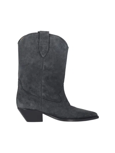 Isabel Marant Mid-height Block Heel Suede Western Boots In Gray