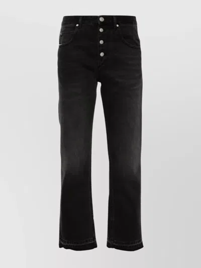 Isabel Marant Mid-rise Slim Cut Trousers With Raw-cut Hem In Faded Black
