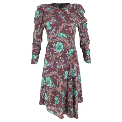 Isabel Marant Midi Dress In Floral Print Silk In Burgundy