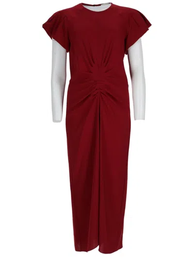 Isabel Marant Midi Dress With Gathered Front And Flared Sleeves In Burgundy