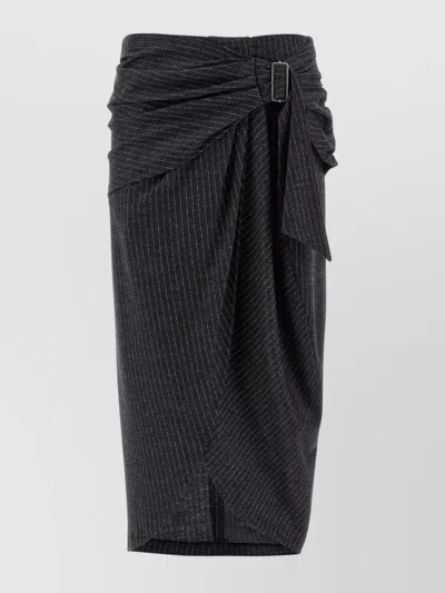 Isabel Marant Midi Skirt With Draped Design And Pinstripes In Black