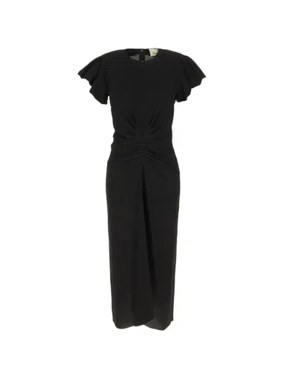 Isabel Marant Midi Terena Ruffled-sleeve Dress In Black