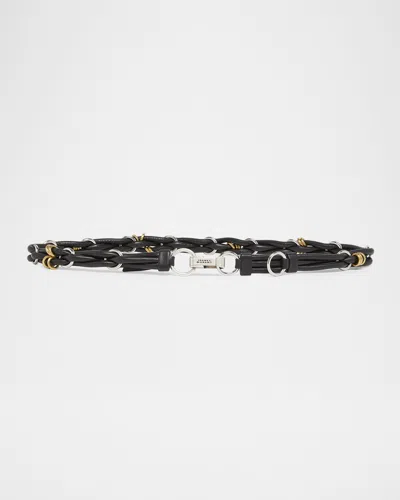 Isabel Marant Mina Skinny Braided Leather Belt In Black