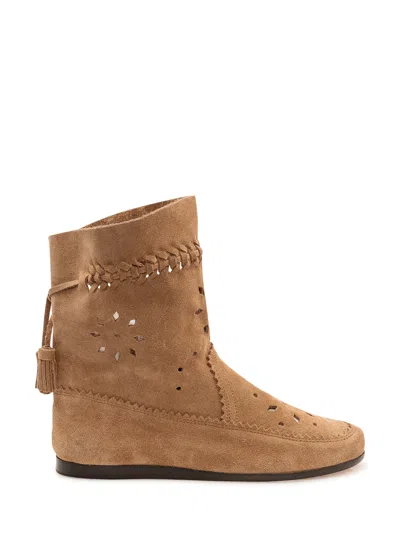 Isabel Marant Mini Ankle Boot With Cutouts And Tassels In Brown