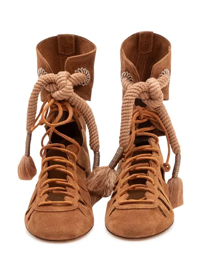 Isabel Marant Mini Ankle Boots With Fringe And Decorative Elements In Gold