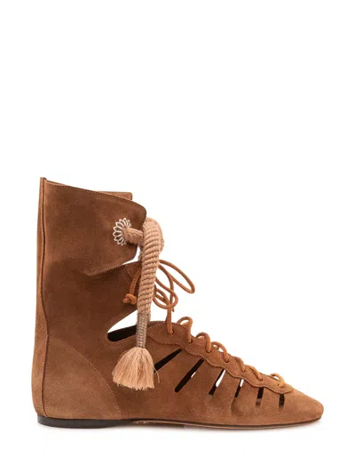 Isabel Marant Mini Ankle Boots With Fringe And Decorative Elements In Brown