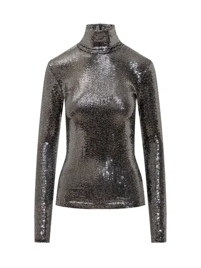 Isabel Marant Mini Knit Sweater With Metallic Accents In Black/silver
