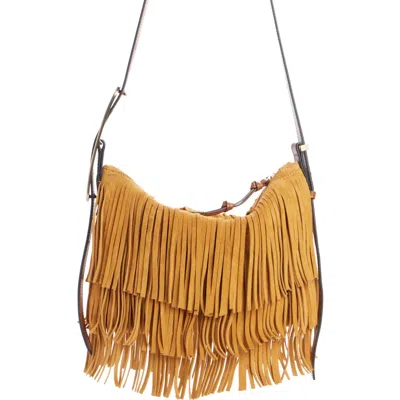 Isabel Marant Mini Leyden Fringe Suede Hobo Bag In Ochre