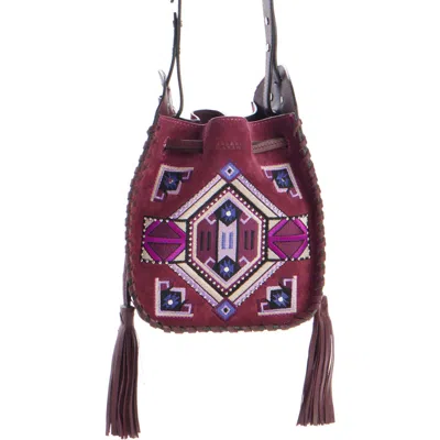 Isabel Marant Mini Silao Embroidered Suede Bucket Bag In Raspberry