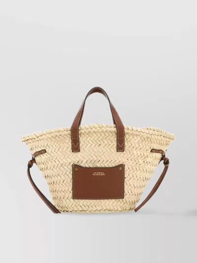 Isabel Marant Mini Straw Shopping Bag With Leather Trim In Neutral