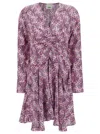 Isabel Marant Mini Violet Dress With All-over Graphic Print In Stretch Silk Woman