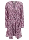 Isabel Marant Mini Violet Dress With All-over Graphic Print In Stretch Silk Woman In Multicolor