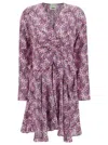 Isabel Marant Mini Violet Dress With All-over Graphic Print In Stretch Silk Woman In Purple
