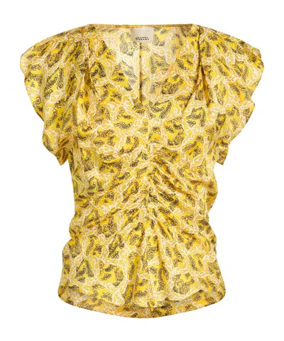 Isabel Marant Minimalist Multi-color Satin Short-sleeve Top In Gold