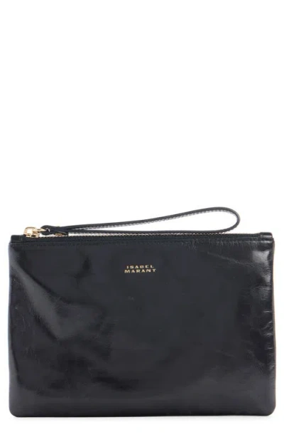 Isabel Marant Mino Leather Pouch Clutch In Black