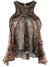 Isabel Marant Mix-print Draped Tank Top In Black