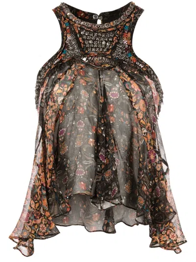 Isabel Marant Mix-print Draped Tank Top In Black