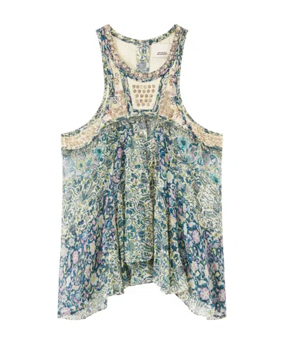 Isabel Marant Mix-print Draped Tank Top In Blue