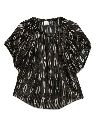 Isabel Marant Mm Sonae Black Top With Golden Stripes Print