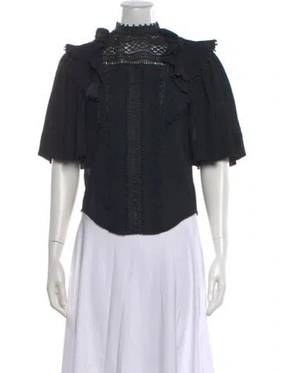Pre-owned Isabel Marant Mock Neck Short Sleeve Blouse In Black