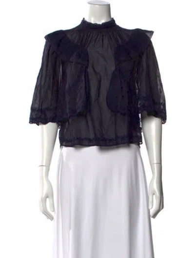 Pre-owned Isabel Marant Mock Neck Short Sleeve Blouse In Blue