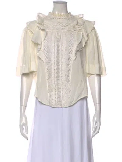 Pre-owned Isabel Marant Mock Neck Short Sleeve Blouse In White
