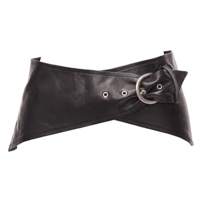 Pre-owned Isabel Marant Mosa Black Calf Leather Silver Metal Ring Cotton Lined Belt 70cm
